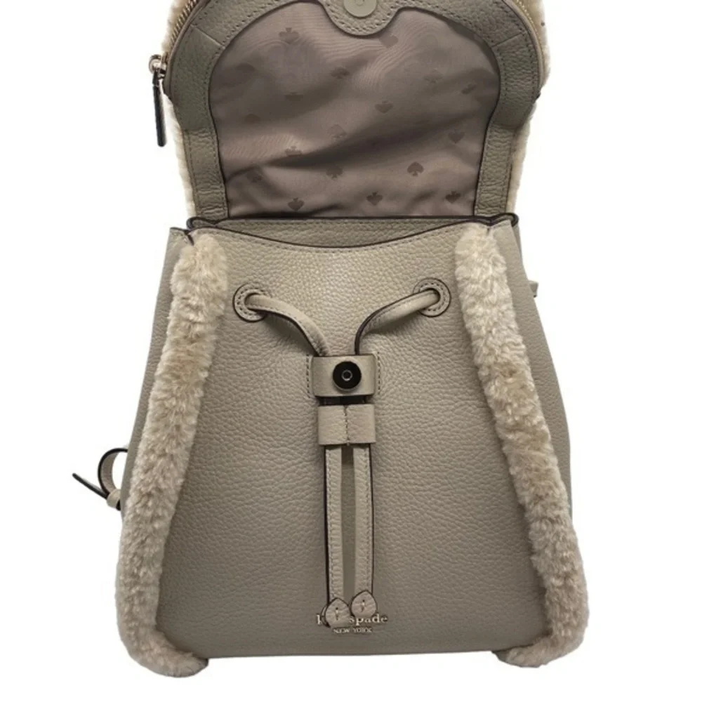 Kate Spade Lelia Medium Leather Flap Backpack Faux Shearling  NWOT